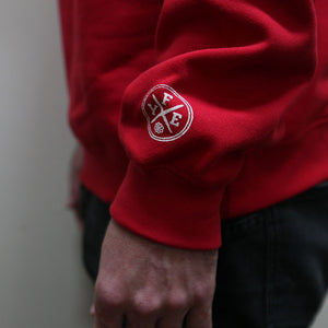"Falling Into The Sun’s High View" Pullover Sweatshirt - Red